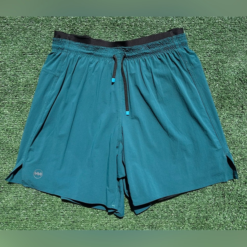 Janji AFO Vent Multi Teal Blue Biker Short Lined Shorts Men’s Size Small